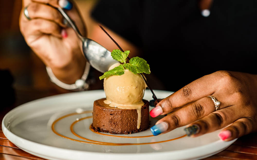 Mousse de chocolate no restaurante do Rabot Hotel - Hotel Chocolate - Santa Lúcia - Soufriere - Caribe