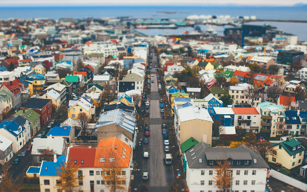 Visão área da cidade de Reykjavik, Islandia