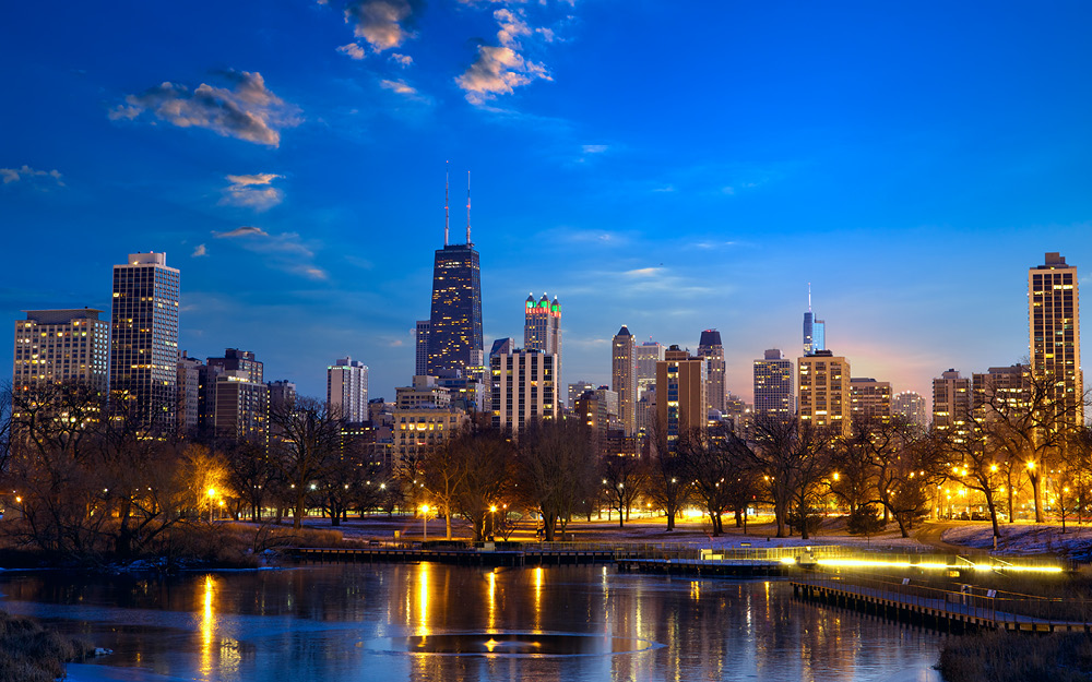 Visão aérea de Chicago à noite