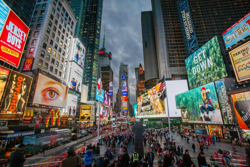 Dicas de Nova York, vista dos letreiros luminosos da times square