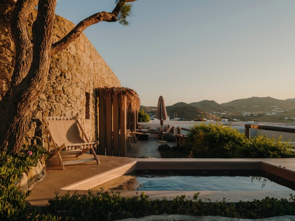 Kalafati grecia: piscina privativa com vista para o Mar Egeu em The Wild Hotel, Mykonos.