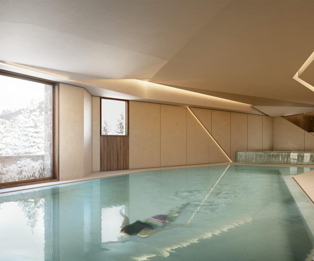 Onde ficar em St Moritz: spa com piscina interna aquecida e decoração moderna