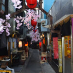 Beco de Omoide Yokocho em Shinjuku com izakayas e lanternas vermelhas, vizinhan&ccedil;a tradicional impactada pela expans&atilde;o do Airbnb.