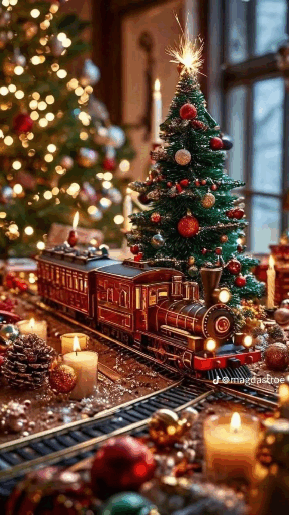 Estilo de natal brasileiro com decoração infantil, luzes e enfeites coloridos em sala festiva.